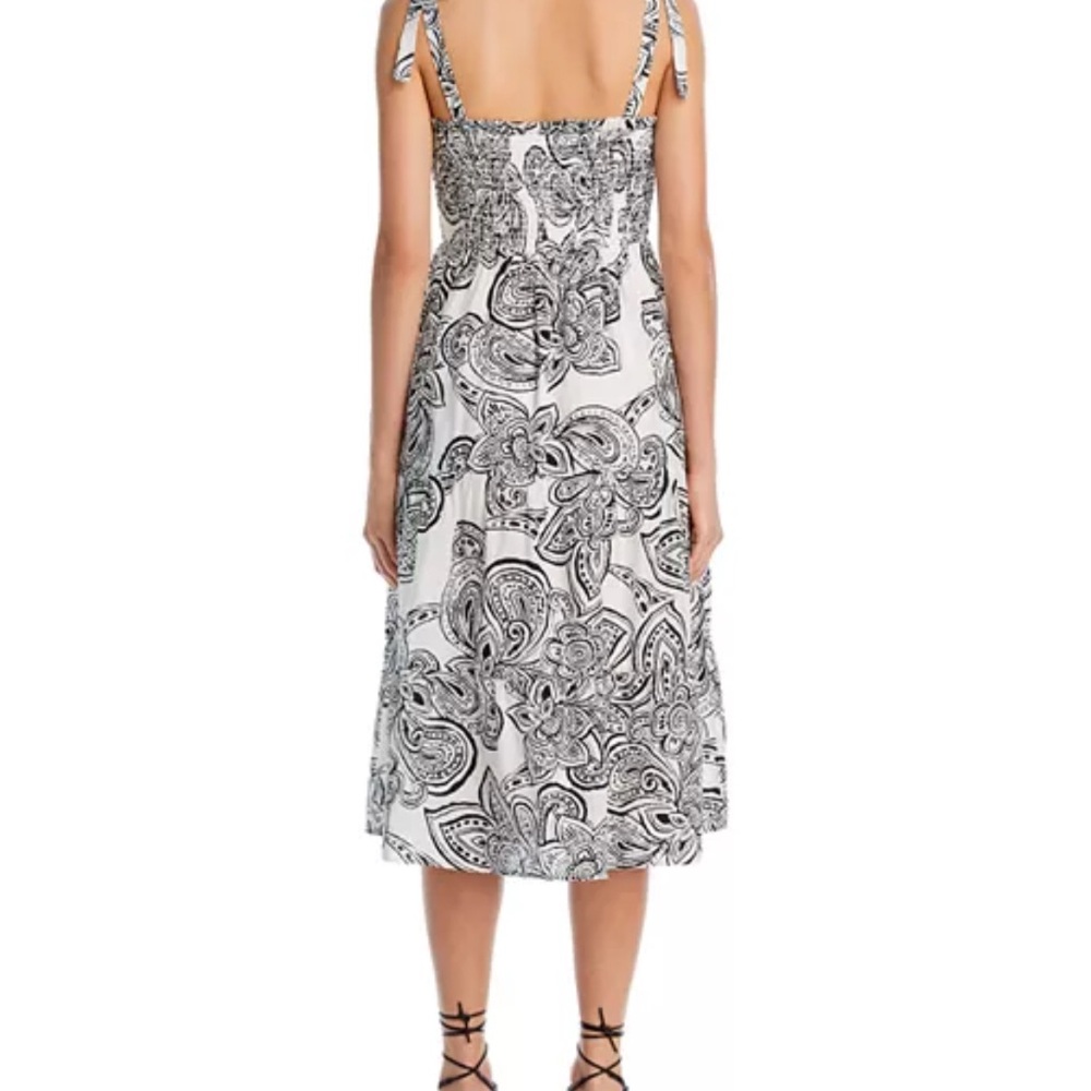 AQUA Smocked Tie Shoulder Midi Dress - Exclusive to Bloomingdale’s. B&W. M. NWT - Picture 3 of 7